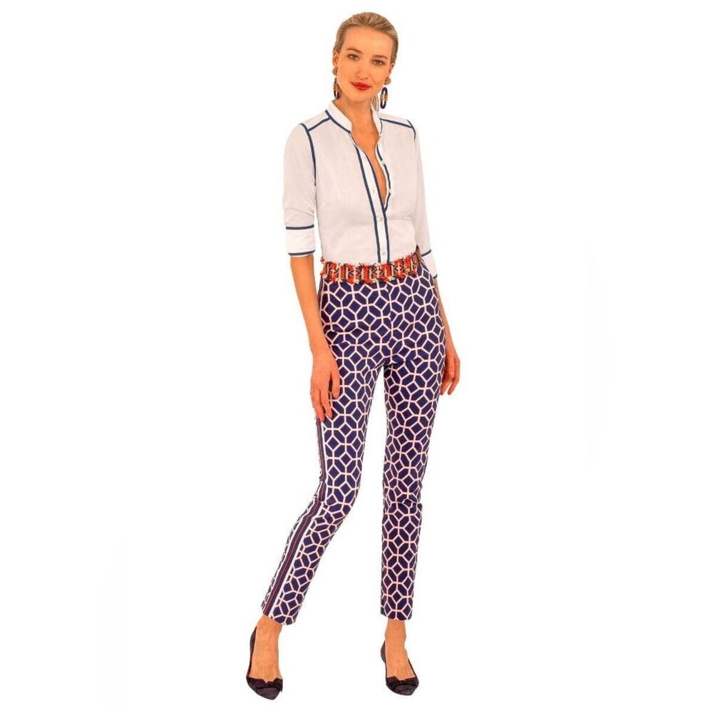 GRETCHEN SCOTT Gripeless Pull On Pants Lucy In The Sky With Diamonds Navy Shrimp - Picture 2 of 11